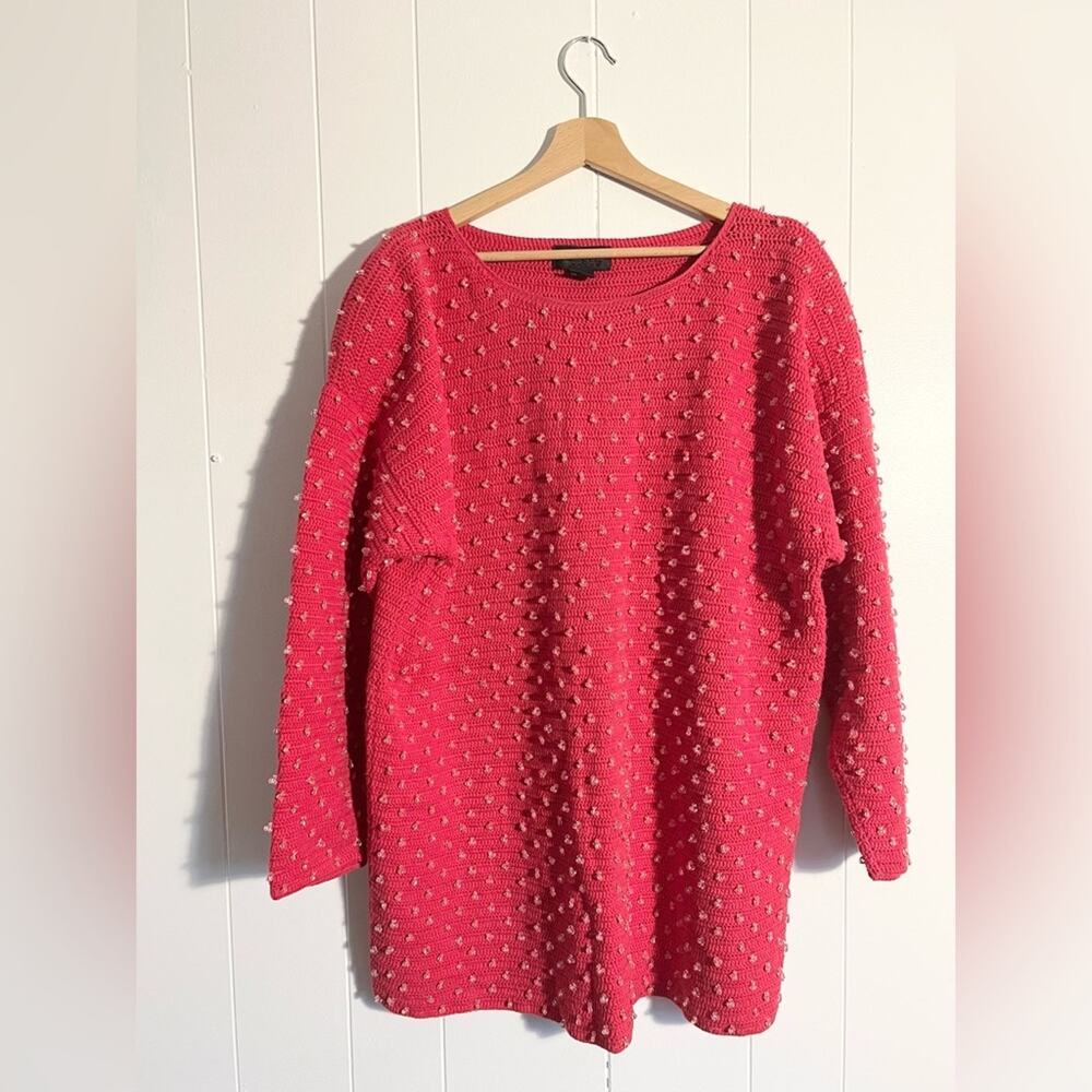 Vintage oversized sweater barbiecore crystal beaded tunic balletcore winter pink